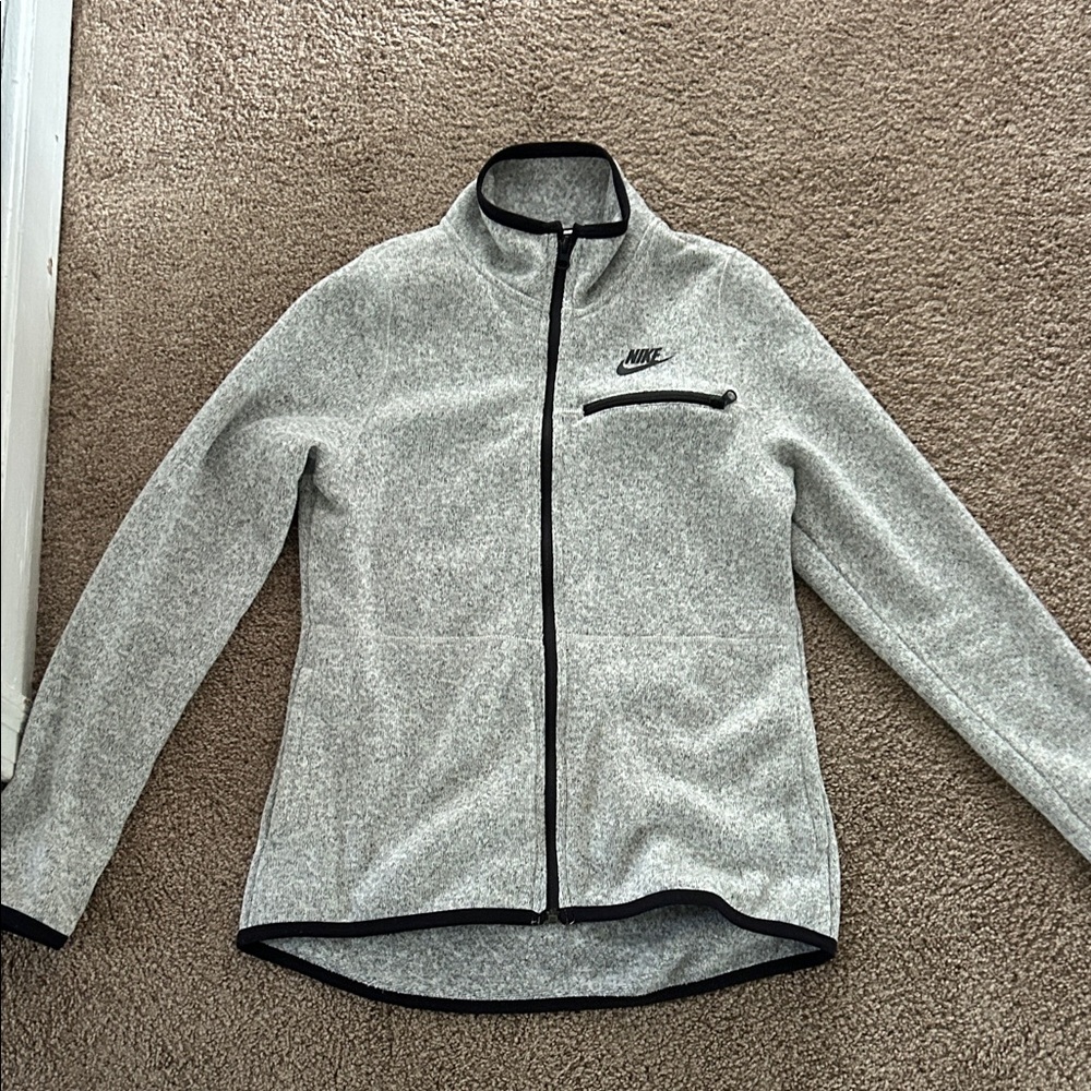 Nike Women's Light Heather Gray Full-Zip Utility Fleece Jacket with Black Trim